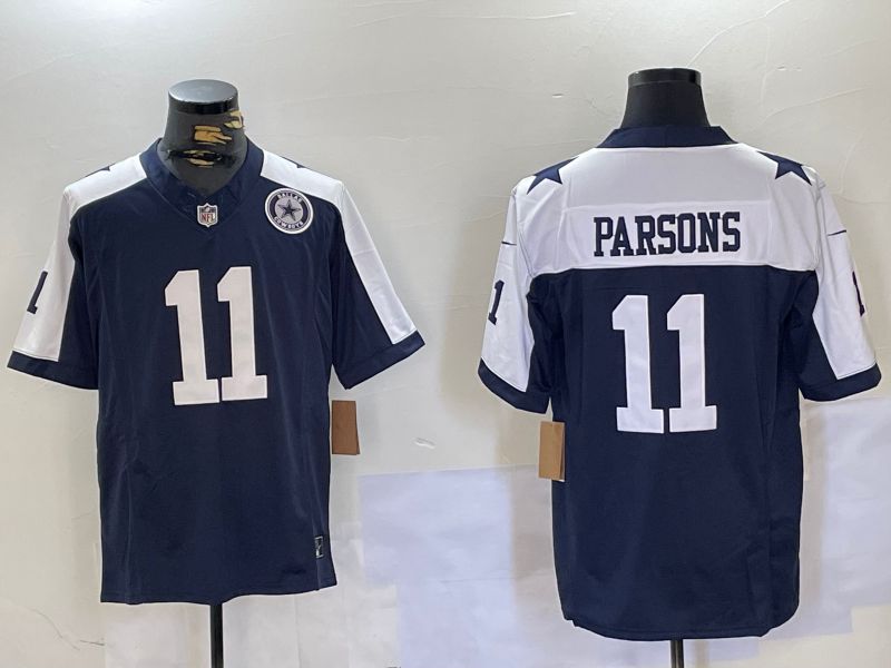 Men Dallas Cowboys 11 Parsons Blue 2024 Nike Three generations Vapor Limited NFL Jersey style 2
